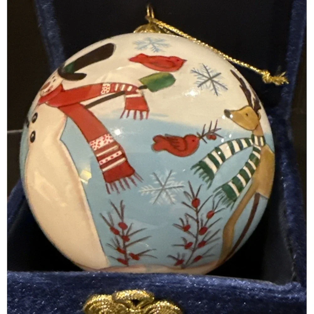 Pier‎ 1 Santa Reindeer Inside Painting Christmas Holiday Tree Ornament 2012